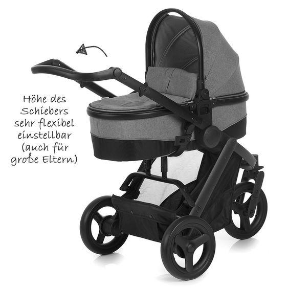Hauck 4in1 Kinderwagen-Set Maxan 3 Plus inkl. Babyschale Comfort Fix und Isofix Basis - Melange Stone