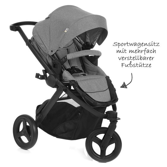 Hauck 4in1 Kinderwagen-Set Maxan 3 Plus inkl. Babyschale Comfort Fix und Isofix Basis - Melange Stone