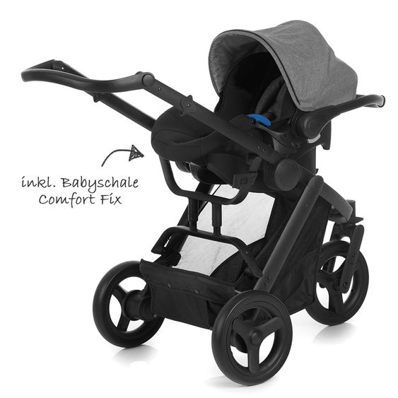 Hauck 4in1 Kinderwagen-Set Maxan 3 Plus inkl. Babyschale Comfort Fix und Isofix Basis - Melange Stone