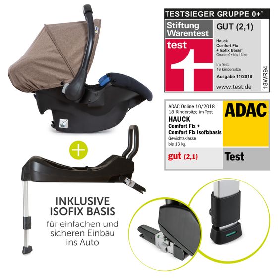 Hauck 4in1 Kinderwagen-Set Maxan 4 Plus inkl. Babyschale Comfort Fix und Isofix Basis - Melange Brown