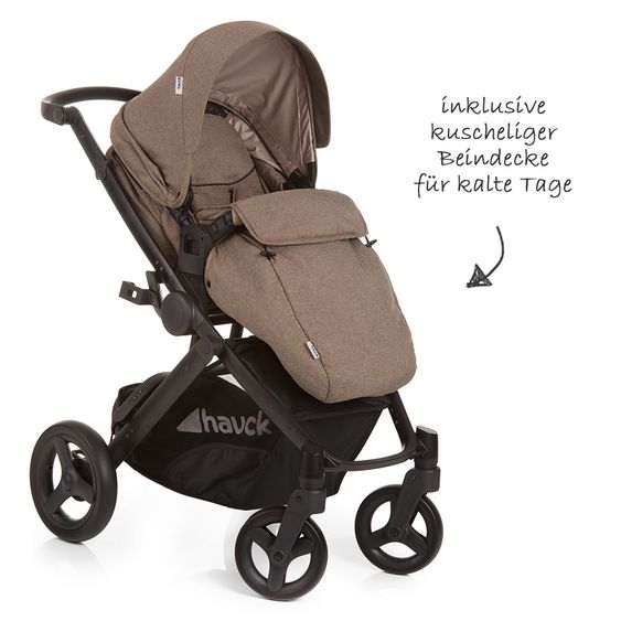 Hauck 4in1 Kinderwagen-Set Maxan 4 Plus inkl. Babyschale Comfort Fix und Isofix Basis - Melange Brown