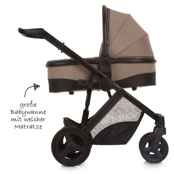 Hauck 4in1 Kinderwagen-Set Maxan 4 Plus inkl. Babyschale Comfort Fix und Isofix Basis - Melange Brown