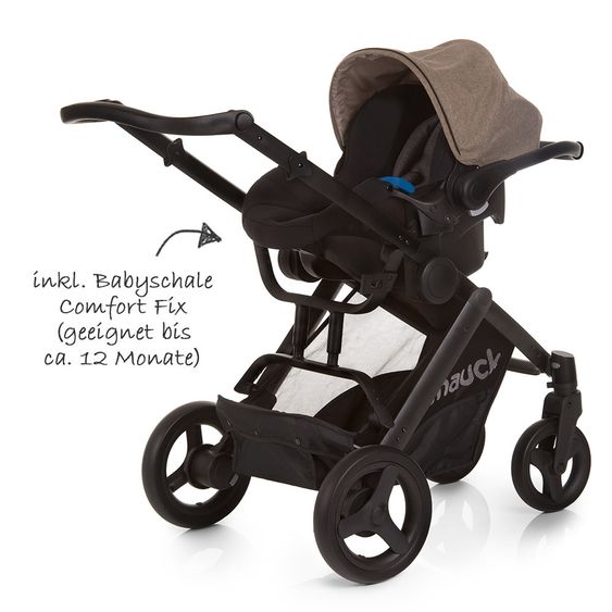 Hauck 4in1 Kinderwagen-Set Maxan 4 Plus inkl. Babyschale Comfort Fix und Isofix Basis - Melange Brown