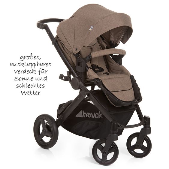 Hauck 4in1 Kinderwagen-Set Maxan 4 Plus inkl. Babyschale Comfort Fix und Isofix Basis - Melange Brown