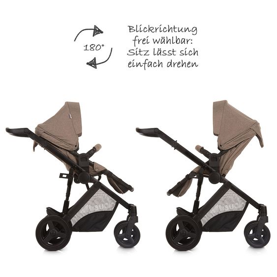 Hauck 4in1 Kinderwagen-Set Maxan 4 Plus inkl. Babyschale Comfort Fix und Isofix Basis - Melange Brown