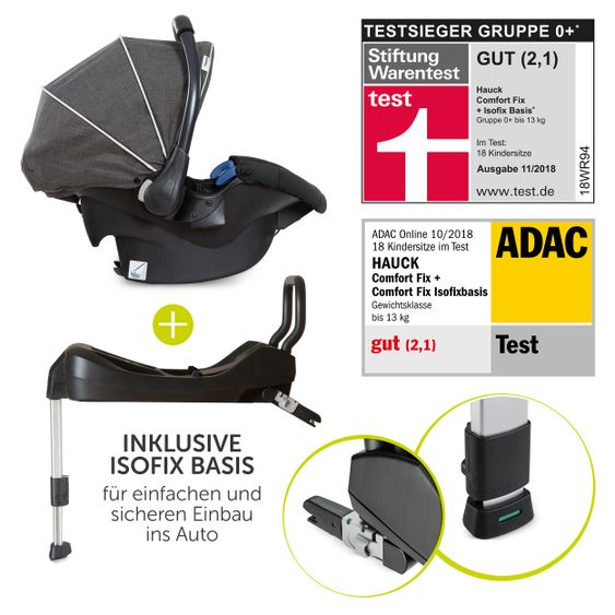 Hauck 4in1 Kinderwagen-Set Maxan 4 Plus inkl. Babyschale Comfort Fix und Isofix Basis - Melange Charcoal