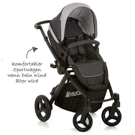 Hauck 4in1 Kinderwagen-Set Maxan 4 Plus inkl. Babyschale Comfort Fix und Isofix Basis - Melange Charcoal