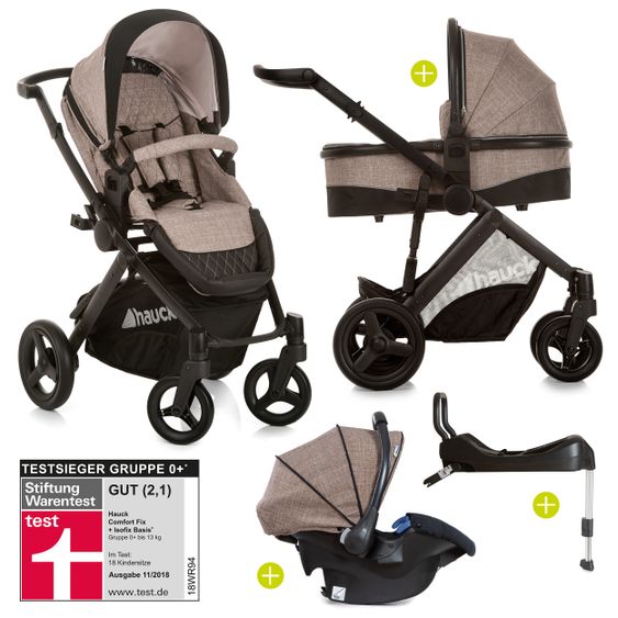 Hauck 4in1 Kinderwagen-Set Maxan 4 Plus inkl. Babyschale Comfort Fix und Isofix Basis - Melange Sand