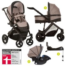 4in1 Kinderwagen-Set Maxan 4 Plus inkl. Babyschale Comfort Fix und Isofix Basis - Melange Sand