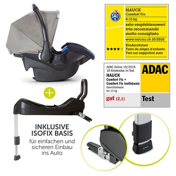 Hauck 4in1 Kinderwagen-Set Rapid 3R Plus (bis 25 kg) inkl. Isofix Basis, Regenschutz und Insektenschutz - Charcoal