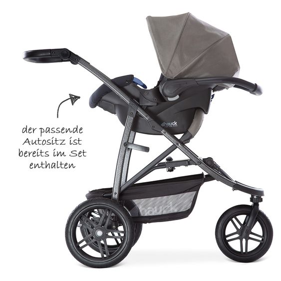 Hauck 4in1 Kinderwagen-Set Rapid 3R Plus (bis 25 kg) inkl. Isofix Basis, Regenschutz und Insektenschutz - Charcoal