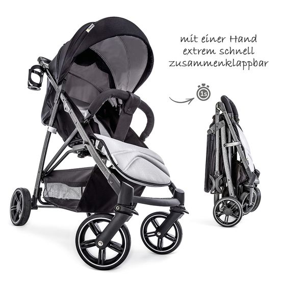 Hauck 4in1 Kinderwagen-Set Rapid 4S Plus (bis 25 kg) inkl. Isofix Basis, Regenschutz und Insektenschutz - Caviar Silver