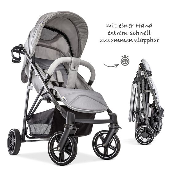 Hauck 4in1 Kinderwagen-Set Rapid 4S Plus (bis 25 kg) inkl. Isofix Basis, Regenschutz und Insektenschutz - Lunar Stone