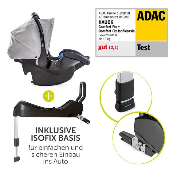 Hauck 4in1 Kinderwagen-Set Rapid 4S Plus (bis 25 kg) inkl. Isofix Basis, Regenschutz und Insektenschutz - Lunar Stone