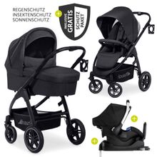 4in1 Kinderwagen-Set Saturn R Duoset (bis 25 kg belastbar) inkl. Babyschale, Isofix Basis und XXL Zubehörpaket - Melange Black