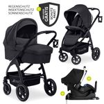 4in1 Kinderwagen-Set Saturn R Duoset (bis 25 kg belastbar) inkl. Babyschale, Isofix Basis und XXL Zubehörpaket - Melange Black