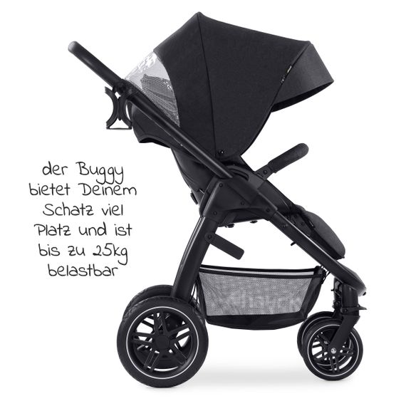 Hauck 4in1 Kinderwagen-Set Saturn R Duoset (bis 25 kg belastbar) inkl. Babyschale, Isofix Basis und XXL Zubehörpaket - Melange Black