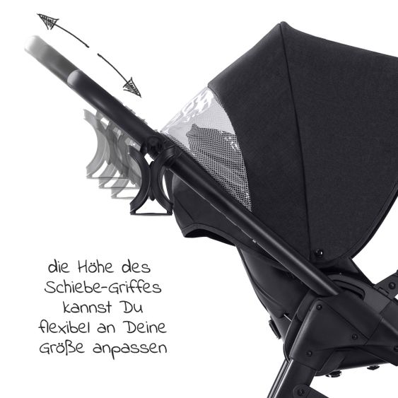 Hauck 4in1 Kinderwagen-Set Saturn R Duoset (bis 25 kg belastbar) inkl. Babyschale, Isofix Basis und XXL Zubehörpaket - Melange Black