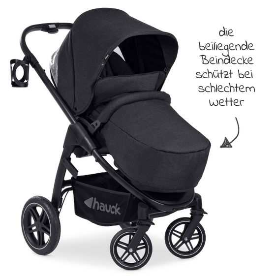 Hauck 4in1 Kinderwagen-Set Saturn R Duoset (bis 25 kg belastbar) inkl. Babyschale, Isofix Basis und XXL Zubehörpaket - Melange Black