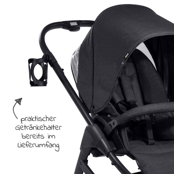 Hauck 4in1 Kinderwagen-Set Saturn R Duoset (bis 25 kg belastbar) inkl. Babyschale, Isofix Basis und XXL Zubehörpaket - Melange Black