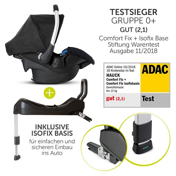 Hauck 4in1 Kinderwagen-Set Saturn R Duoset (bis 25 kg belastbar) inkl. Babyschale, Isofix Basis und XXL Zubehörpaket - Melange Black