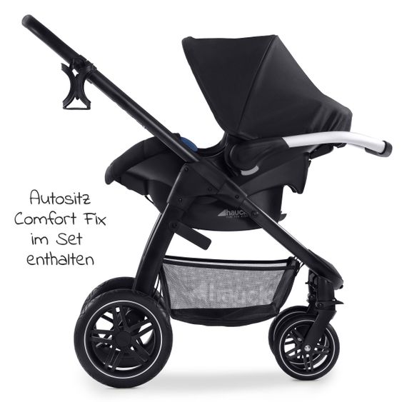 Hauck 4in1 Kinderwagen-Set Saturn R Duoset (bis 25 kg belastbar) inkl. Babyschale, Isofix Basis und XXL Zubehörpaket - Melange Black