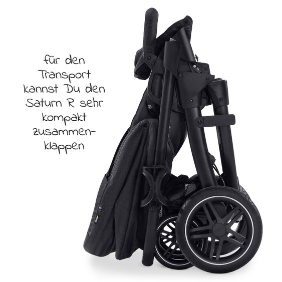 Hauck 4in1 Kinderwagen-Set Saturn R Duoset (bis 25 kg belastbar) inkl. Babyschale, Isofix Basis und XXL Zubehörpaket - Melange Black