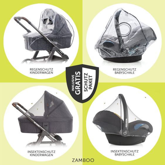 Hauck 4in1 Kinderwagen-Set Saturn R Duoset (bis 25 kg belastbar) inkl. Babyschale, Isofix Basis und XXL Zubehörpaket - Melange Black