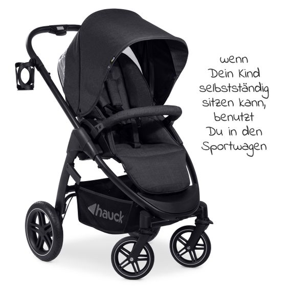 Hauck 4in1 Kinderwagen-Set Saturn R Duoset (bis 25 kg belastbar) inkl. Babyschale, Isofix Basis und XXL Zubehörpaket - Melange Black