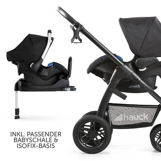 Hauck 4in1 Kinderwagen-Set Saturn R Duoset inkl. Babyschale, Isofix Basis, Regenschutz und Insektenschutz - Caviar Stone