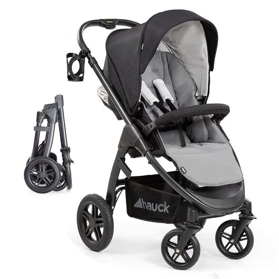 Hauck 4in1 Kinderwagen-Set Saturn R Duoset inkl. Babyschale, Isofix Basis, Regenschutz und Insektenschutz - Caviar Stone