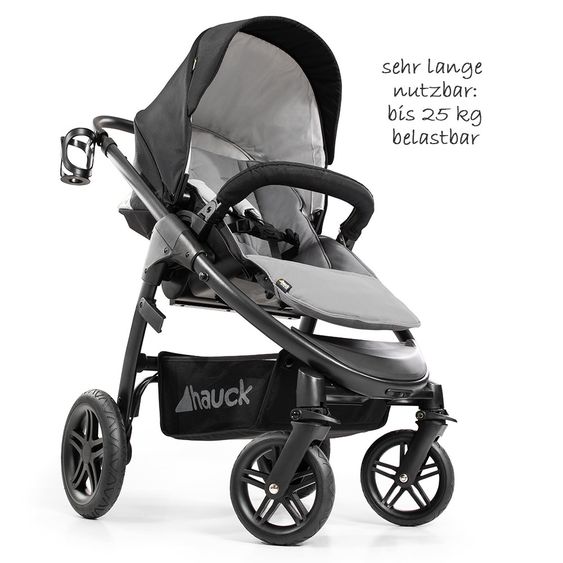 Hauck 4in1 Kinderwagen-Set Saturn R Duoset inkl. Babyschale, Isofix Basis, Regenschutz und Insektenschutz - Caviar Stone