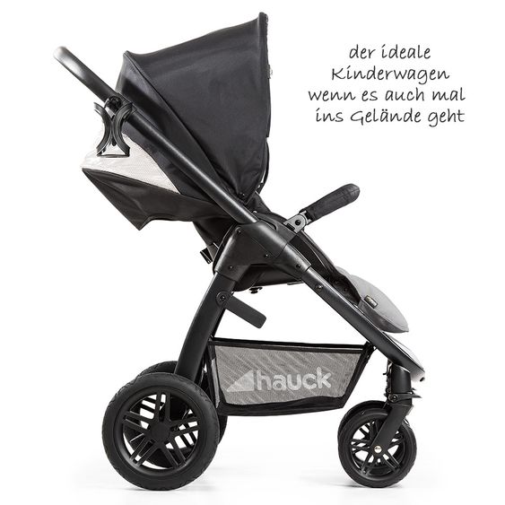 Hauck 4in1 Kinderwagen-Set Saturn R Duoset inkl. Babyschale, Isofix Basis, Regenschutz und Insektenschutz - Caviar Stone