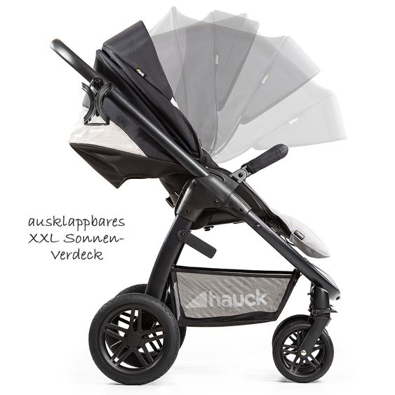 Hauck 4in1 Kinderwagen-Set Saturn R Duoset inkl. Babyschale, Isofix Basis, Regenschutz und Insektenschutz - Caviar Stone