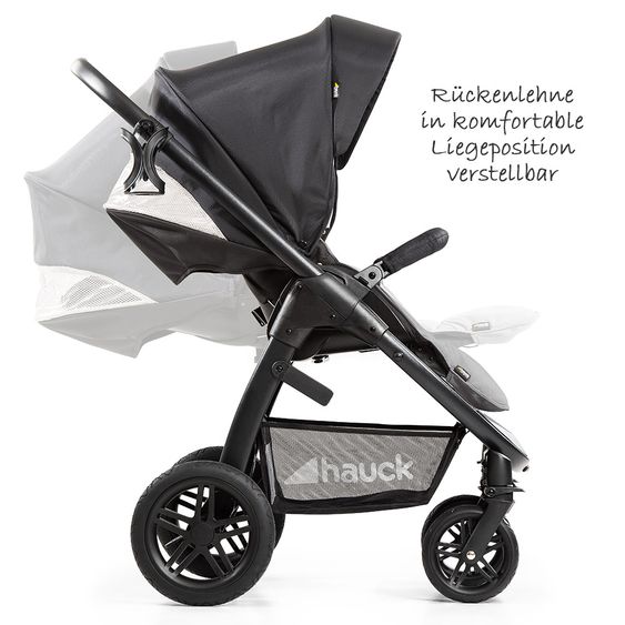 Hauck 4in1 Kinderwagen-Set Saturn R Duoset inkl. Babyschale, Isofix Basis, Regenschutz und Insektenschutz - Caviar Stone