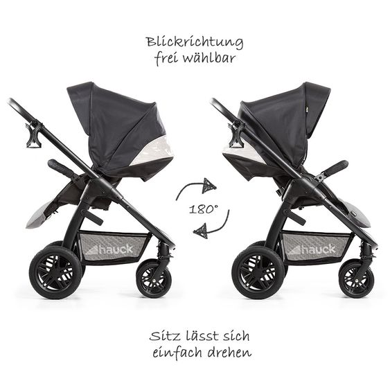 Hauck 4in1 Kinderwagen-Set Saturn R Duoset inkl. Babyschale, Isofix Basis, Regenschutz und Insektenschutz - Caviar Stone