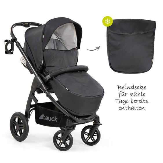 Hauck 4in1 Kinderwagen-Set Saturn R Duoset inkl. Babyschale, Isofix Basis, Regenschutz und Insektenschutz - Caviar Stone