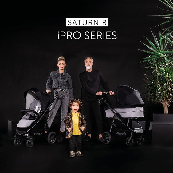 Hauck 4in1 Kinderwagen-Set Saturn R Duoset inkl. Babyschale, Isofix Basis, Regenschutz und Insektenschutz - Caviar Stone