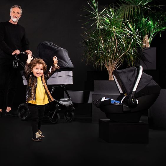 Hauck 4in1 Kinderwagen-Set Saturn R Duoset inkl. Babyschale, Isofix Basis, Regenschutz und Insektenschutz - Caviar Stone