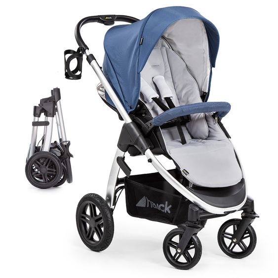 Hauck 4in1 Kinderwagen-Set Saturn R Duoset inkl. Babyschale, Isofix Basis, Regenschutz und Insektenschutz - Denim Silver