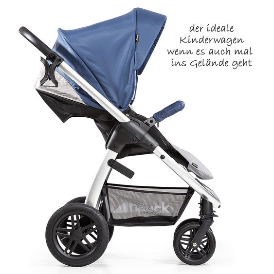 Hauck 4in1 Kinderwagen-Set Saturn R Duoset inkl. Babyschale, Isofix Basis, Regenschutz und Insektenschutz - Denim Silver