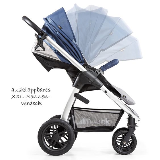 Hauck 4in1 Kinderwagen-Set Saturn R Duoset inkl. Babyschale, Isofix Basis, Regenschutz und Insektenschutz - Denim Silver
