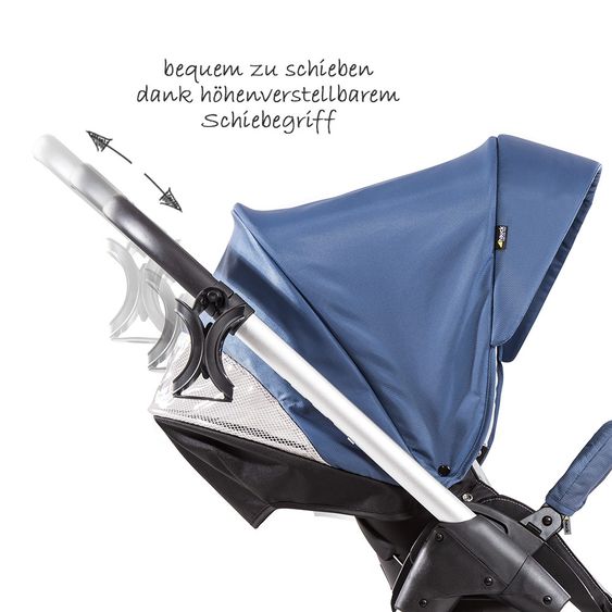 Hauck 4in1 Kinderwagen-Set Saturn R Duoset inkl. Babyschale, Isofix Basis, Regenschutz und Insektenschutz - Denim Silver