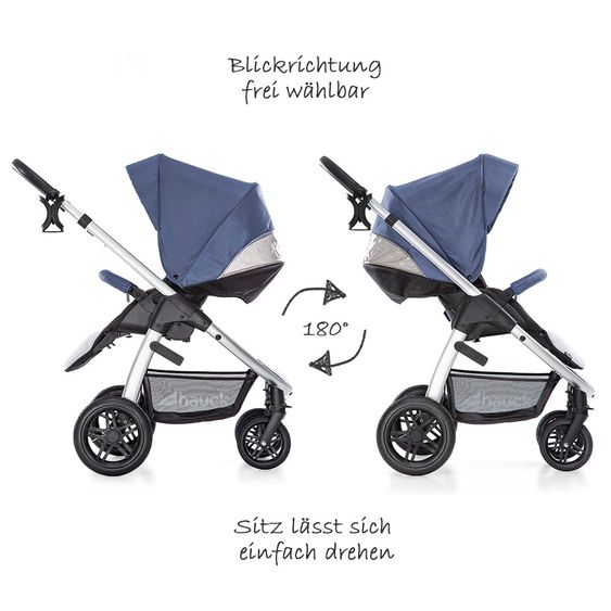Hauck 4in1 Kinderwagen-Set Saturn R Duoset inkl. Babyschale, Isofix Basis, Regenschutz und Insektenschutz - Denim Silver