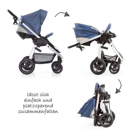 Hauck 4in1 Kinderwagen-Set Saturn R Duoset inkl. Babyschale, Isofix Basis, Regenschutz und Insektenschutz - Denim Silver