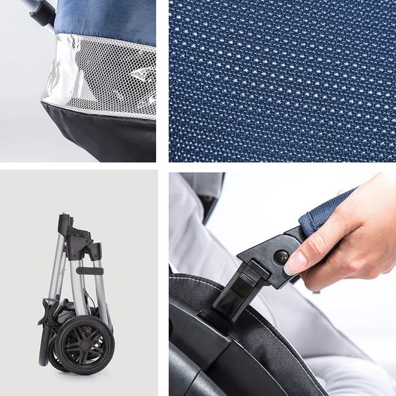 Hauck 4in1 Kinderwagen-Set Saturn R Duoset inkl. Babyschale, Isofix Basis, Regenschutz und Insektenschutz - Denim Silver