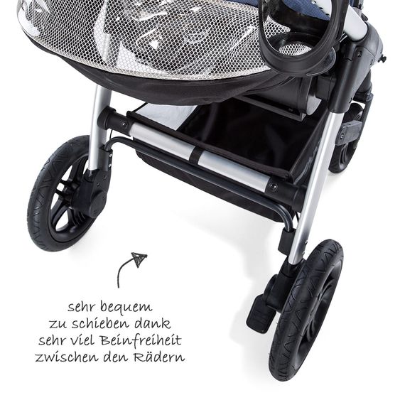Hauck 4in1 Kinderwagen-Set Saturn R Duoset inkl. Babyschale, Isofix Basis, Regenschutz und Insektenschutz - Denim Silver