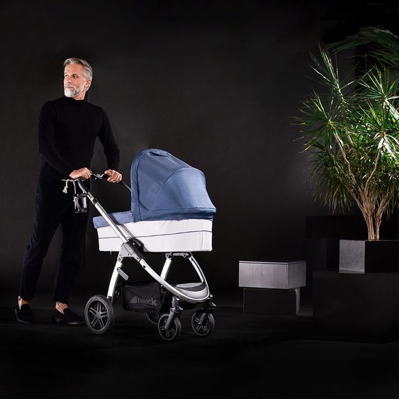Hauck 4in1 Kinderwagen-Set Saturn R Duoset inkl. Babyschale, Isofix Basis, Regenschutz und Insektenschutz - Denim Silver