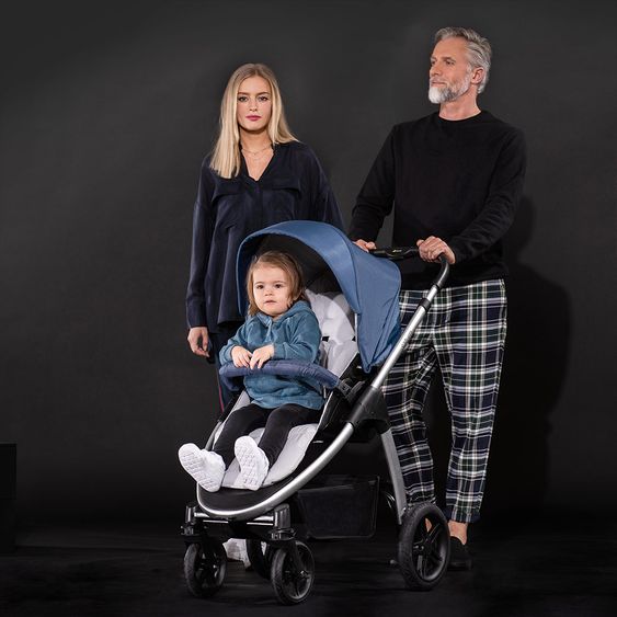 Hauck 4in1 Kinderwagen-Set Saturn R Duoset inkl. Babyschale, Isofix Basis, Regenschutz und Insektenschutz - Denim Silver