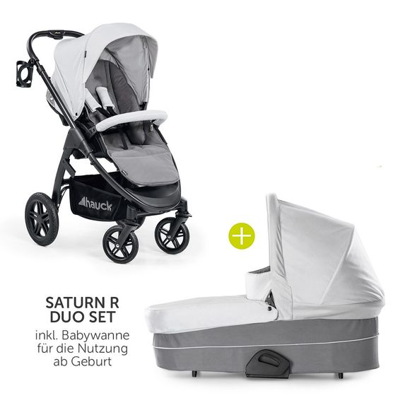 Hauck 4in1 Kinderwagen-Set Saturn R Duoset inkl. Babyschale, Isofix Basis, Regenschutz und Insektenschutz - Lunar Stone